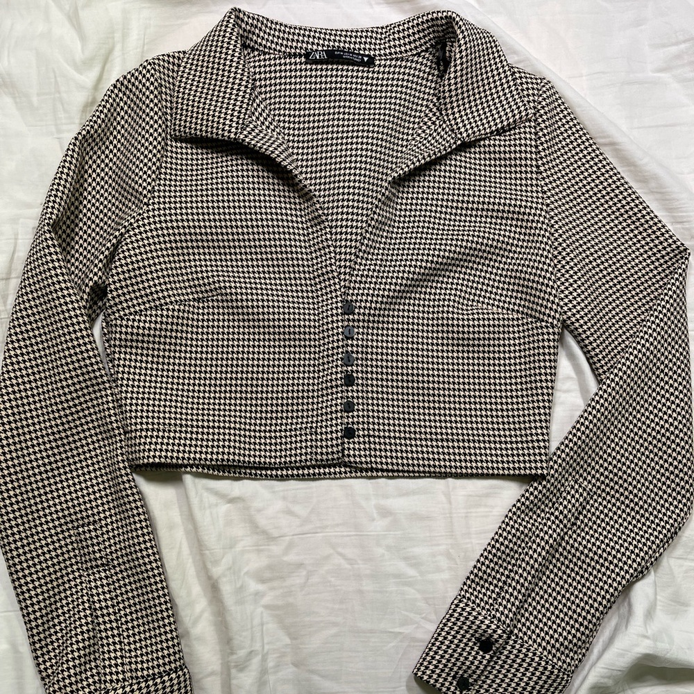 Zara Womens cropped houndstooth top